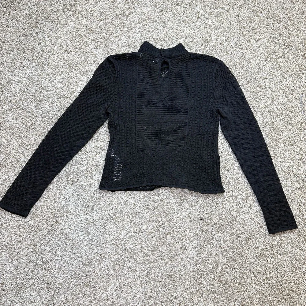 Zara Women's S Black Pointelle Lace Mock Neck Long Sleeve Knit Top Blouse Turkey